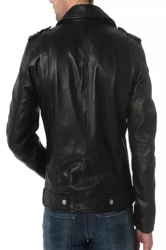 men's black lambskin leather jacket classic zip up style modern high quality