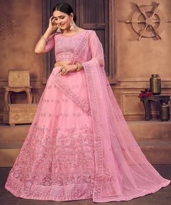 Embroidered Thread Work Semi Stitched Lehenga & Unstitched Blouse With Dupatta 1