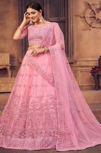 Embroidered Thread Work Semi Stitched Lehenga & Unstitched Blouse With Dupatta