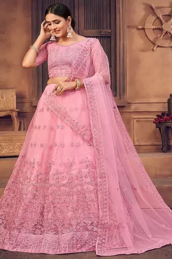 Embroidered Thread Work Semi Stitched Lehenga & Unstitched Blouse With Dupatta