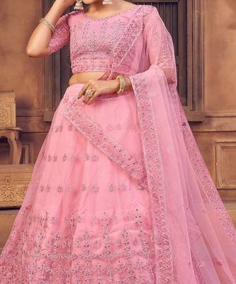 Embroidered Thread Work Semi Stitched Lehenga & Unstitched Blouse With Dupatta 2