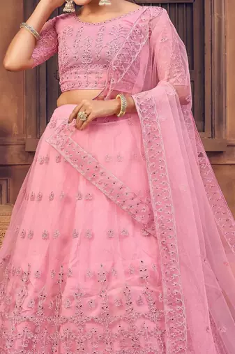 Embroidered Thread Work Semi Stitched Lehenga & Unstitched Blouse With Dupatta
