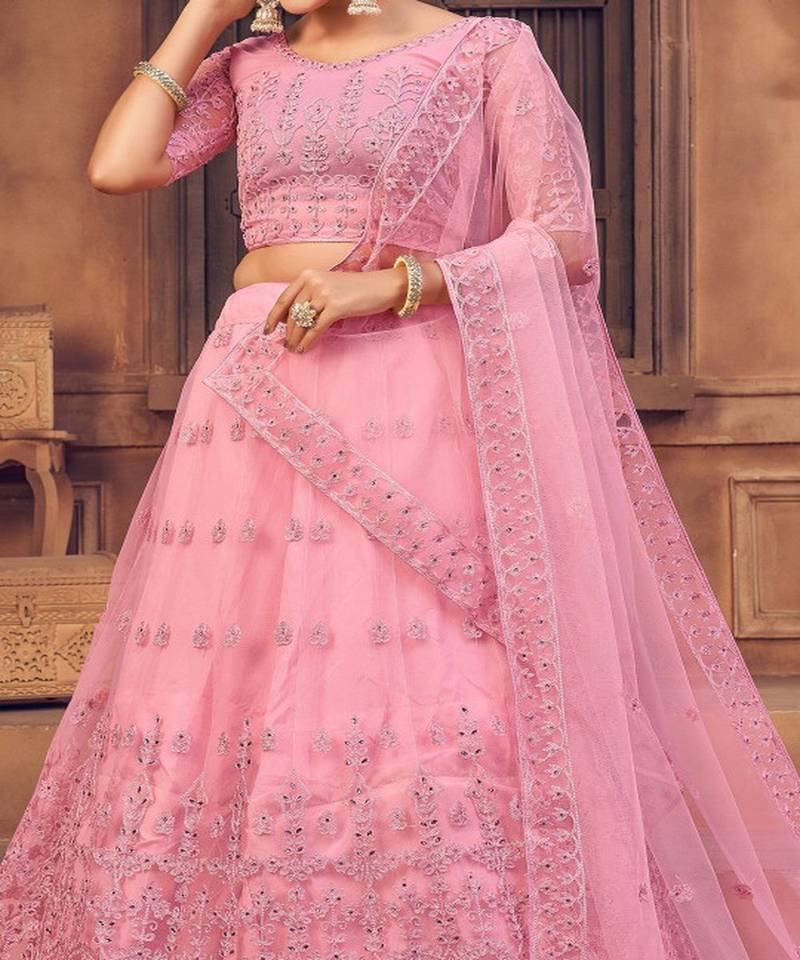 Embroidered Thread Work Semi Stitched Lehenga & Unstitched Blouse With Dupatta