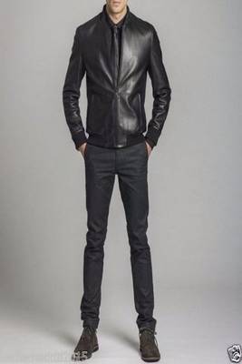 men's genuine lambskin cafe racer jacket band collar racer style 1