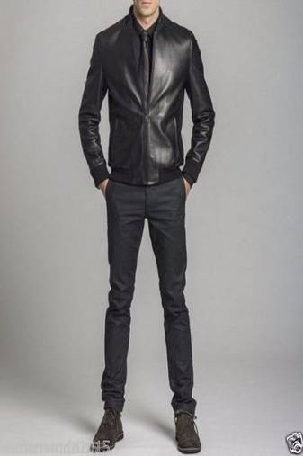 Cafe racer band collerleather jacket slim and fitted fashtion look