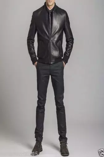 Cafe racer band collerleather jacket slim and fitted fashtion look