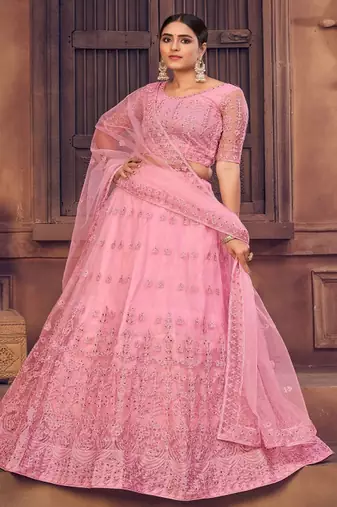 Embroidered Thread Work Semi Stitched Lehenga & Unstitched Blouse With Dupatta