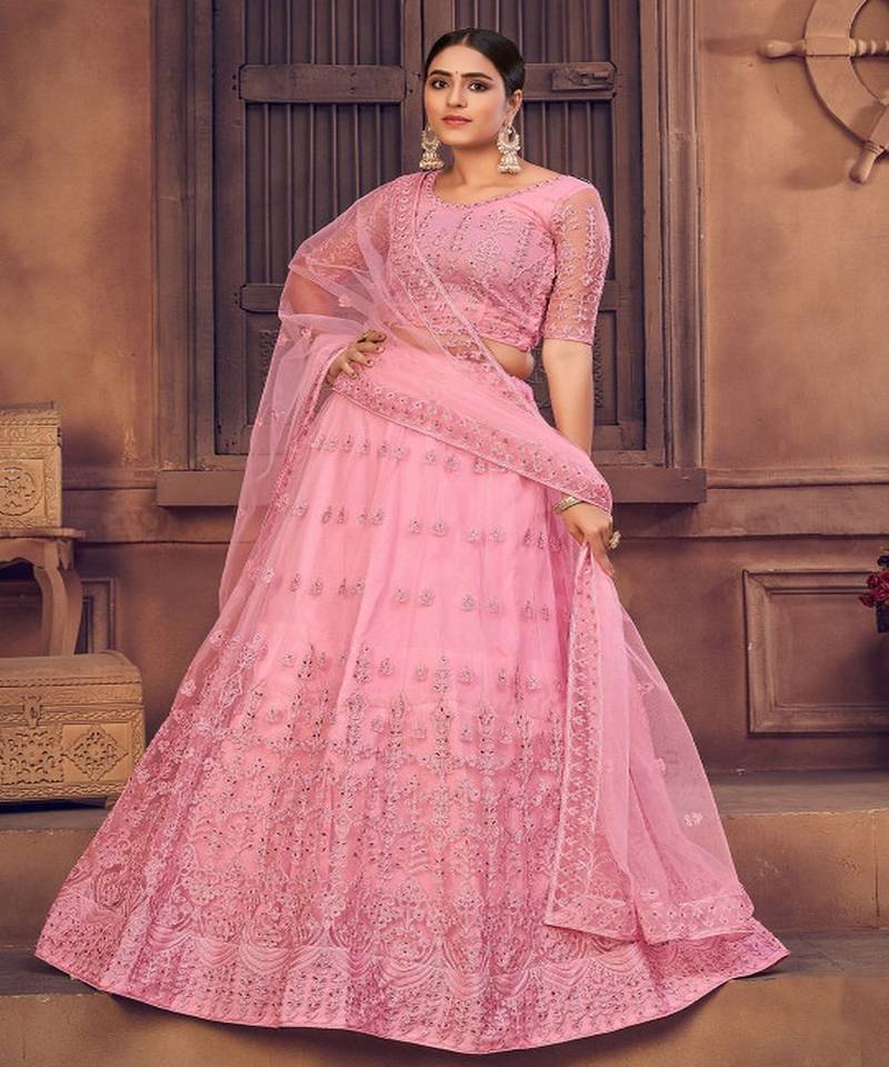 Embroidered Thread Work Semi Stitched Lehenga & Unstitched Blouse With Dupatta