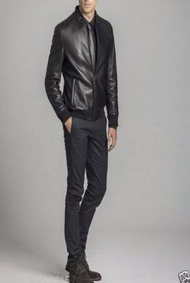 men's genuine lambskin cafe racer jacket band collar racer style 2