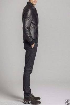 men's genuine lambskin cafe racer jacket band collar racer style 3