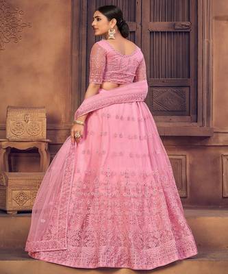Embroidered Thread Work Semi Stitched Lehenga & Unstitched Blouse With Dupatta 4