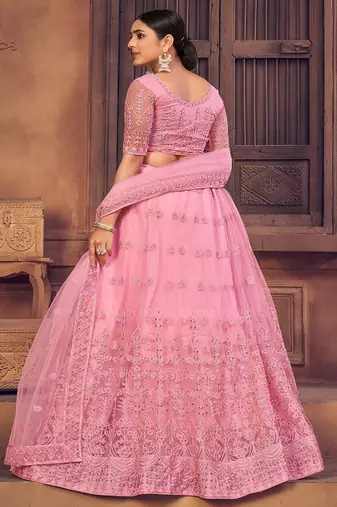 Embroidered Thread Work Semi Stitched Lehenga & Unstitched Blouse With Dupatta