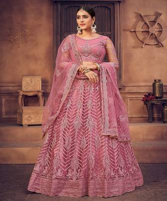 Embroidered Thread Work Semi Stitched Lehenga & Unstitched Blouse With Dupatta 1