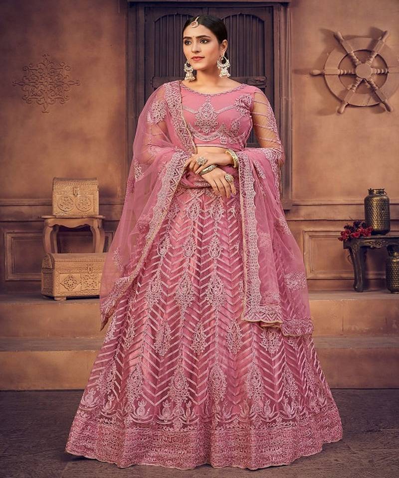 Embroidered Thread Work Semi Stitched Lehenga & Unstitched Blouse With Dupatta