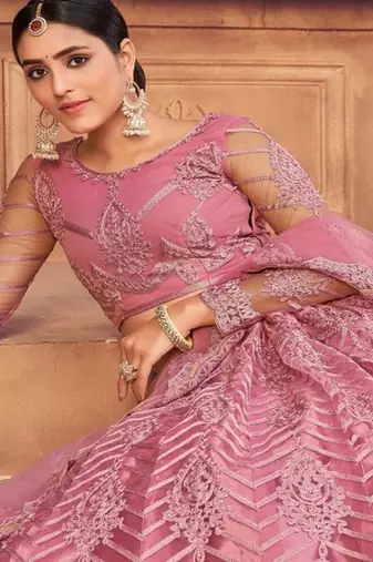 Embroidered Thread Work Semi Stitched Lehenga & Unstitched Blouse With Dupatta