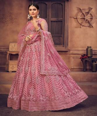 Embroidered Thread Work Semi Stitched Lehenga & Unstitched Blouse With Dupatta 3