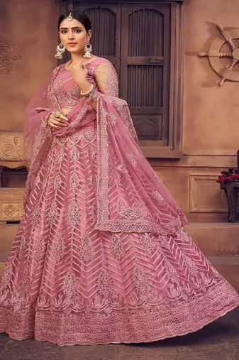 Embroidered Thread Work Semi Stitched Lehenga & Unstitched Blouse With Dupatta