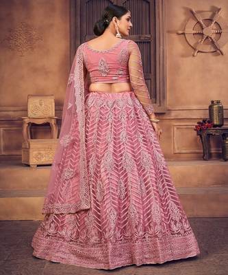 Embroidered Thread Work Semi Stitched Lehenga & Unstitched Blouse With Dupatta 4