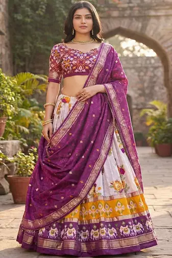 Printed Foil Print Ready to Wear Lehenga & Unstitched Blouse With Dupatta