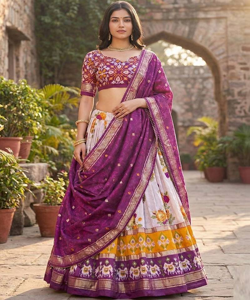 Printed Foil Print Ready to Wear Lehenga & Unstitched Blouse With Dupatta