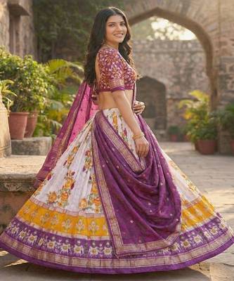 Printed Foil Print Ready to Wear Lehenga & Unstitched Blouse With Dupatta 2