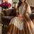 White & brown georgette readymade suit with embroidery thread work