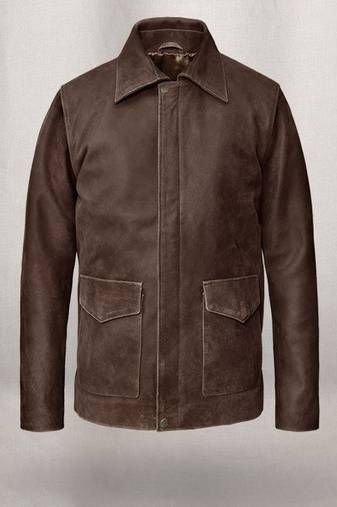 Men's brown leather leather jacket  slim fit motor style café racer