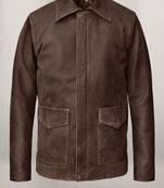 Men's brown leather leather jacket  slim fit motor style café racer