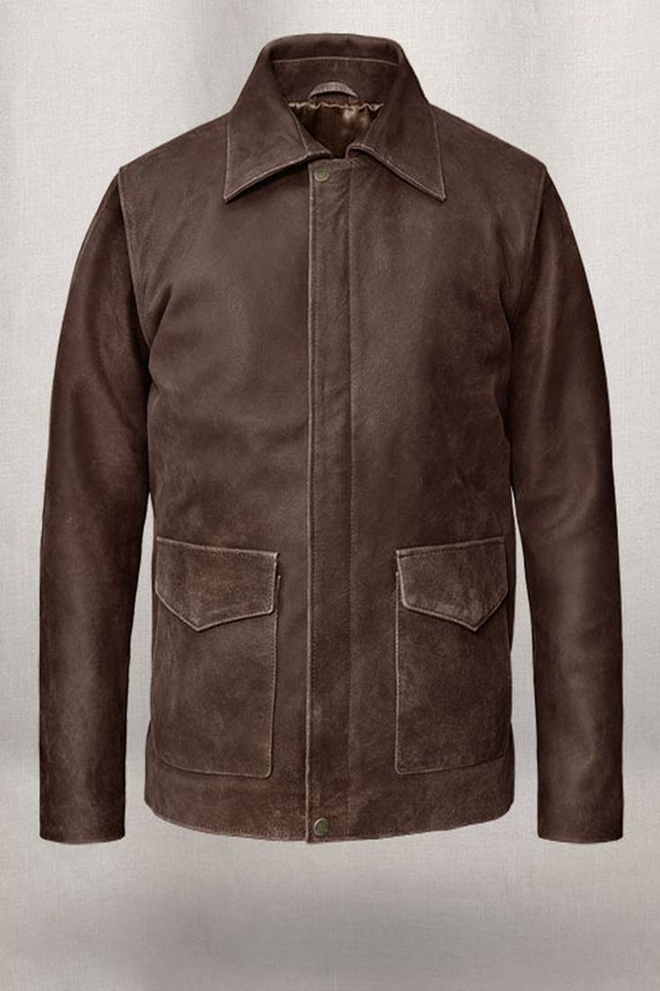 Men's brown leather leather jacket  slim fit motor style café racer