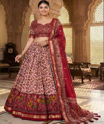 Printed Kalamkari Ready to Wear Lehenga & Unstiched Blouse With Dupatta 1