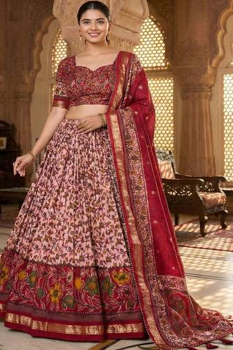 Printed Kalamkari Ready to Wear Lehenga & Unstiched Blouse With Dupatta