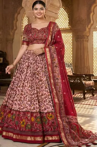Printed Kalamkari Ready to Wear Lehenga & Unstiched Blouse With Dupatta