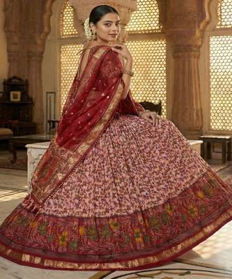 Printed Kalamkari Ready to Wear Lehenga & Unstiched Blouse With Dupatta 2