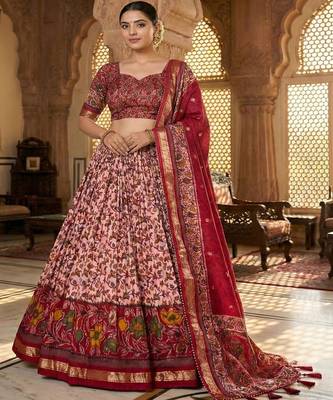 Printed Kalamkari Ready to Wear Lehenga & Unstiched Blouse With Dupatta 3