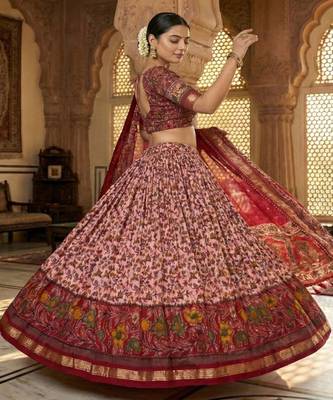 Printed Kalamkari Ready to Wear Lehenga & Unstiched Blouse With Dupatta 4