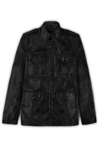Men's  black  button four pocket style lambskin leather jacket jim morrison