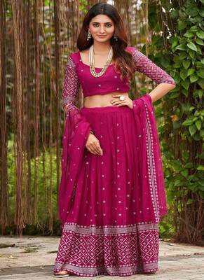 Embroidered Georgette Semi Stitched Lehenga & Unstitched Blouse With Dupatta 1