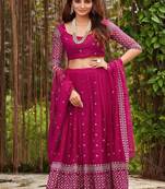 Embroidered Georgette Semi Stitched Lehenga & Unstitched Blouse With Dupatta