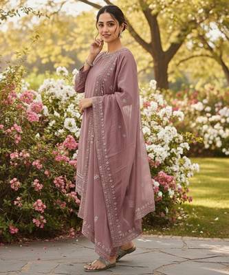 Pink crepe readymade suit with embroidery & sequence work 2