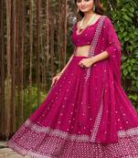 Embroidered Thread Work Semi Stitched Lehenga & Unstitched Blouse With Dupatta
