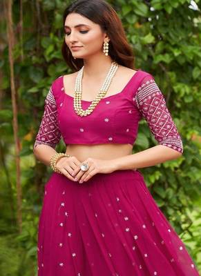 Embroidered Thread Work Semi Stitched Lehenga & Unstitched Blouse With Dupatta 2