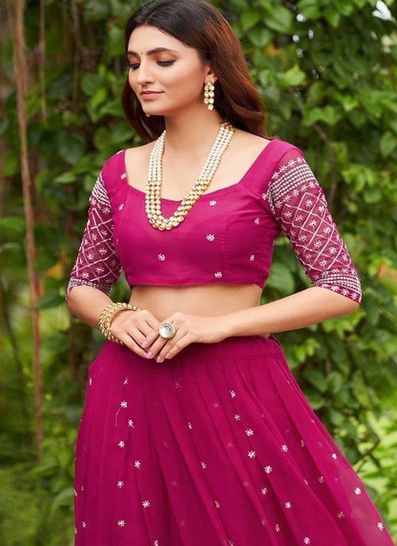 Embroidered Thread Work Semi Stitched Lehenga & Unstitched Blouse With Dupatta