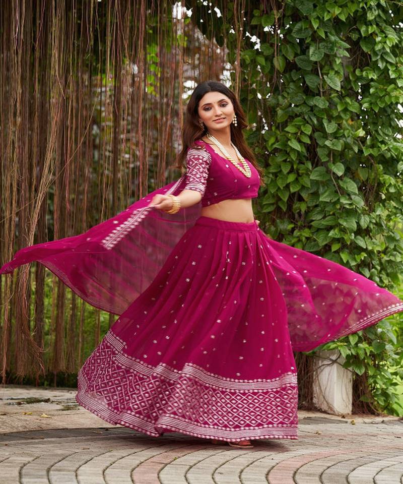 Embroidered Thread Work Semi Stitched Lehenga & Unstitched Blouse With Dupatta