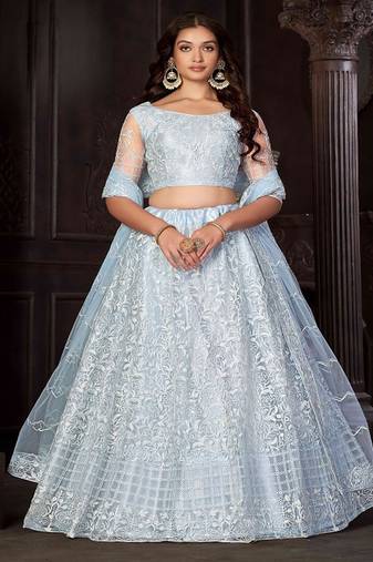 Embroidered Thread Work Semi Stitched Lehenga & Unstitched Blouse With Dupatta