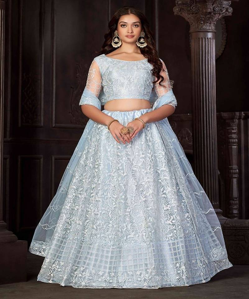 Embroidered Thread Work Semi Stitched Lehenga & Unstitched Blouse With Dupatta