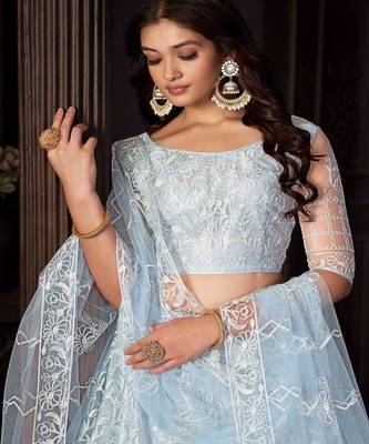 Embroidered Thread Work Semi Stitched Lehenga & Unstitched Blouse With Dupatta 2