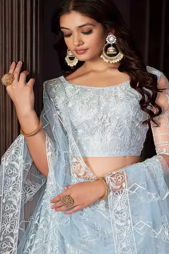 Embroidered Thread Work Semi Stitched Lehenga & Unstitched Blouse With Dupatta