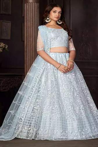 Embroidered Thread Work Semi Stitched Lehenga & Unstitched Blouse With Dupatta