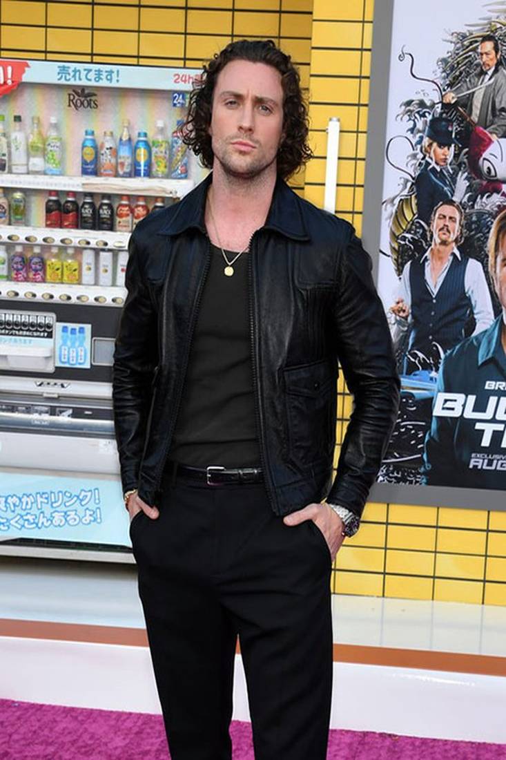 Stylish black lambskin leather biker jacket  slim fit moto style aaron taylor johnson look