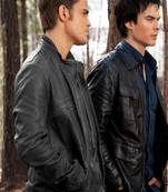 Men's black button leather jacket coat style  paul wesley look